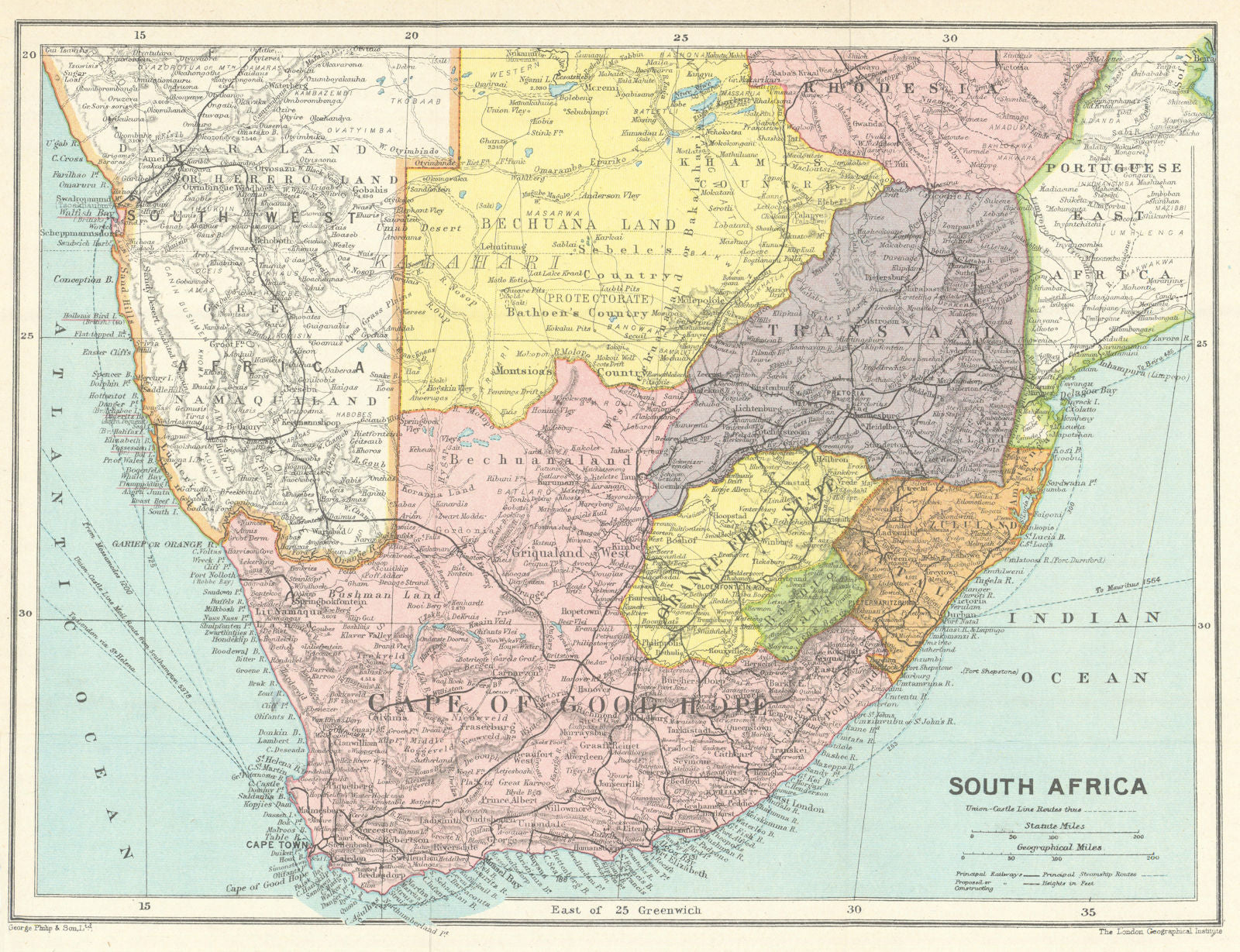 Southern Africa. Rhodesia Bechuanaland South West Africa Namibia Zambia 1919 map